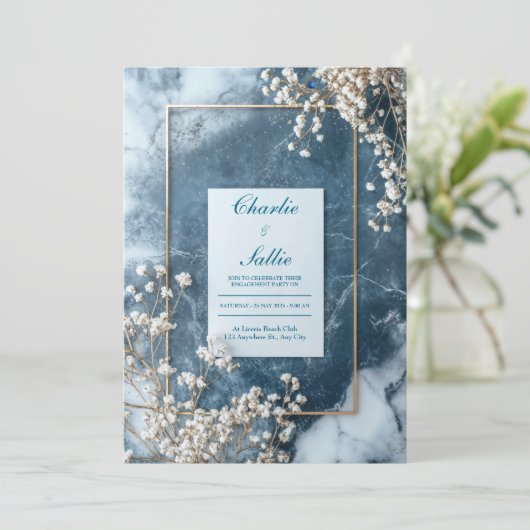 Moderne Marine Marmeren bruiloft uitnodiging (Staand voorkant)