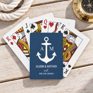 Moderne marine-nautische anker-monogram pokerkaarten