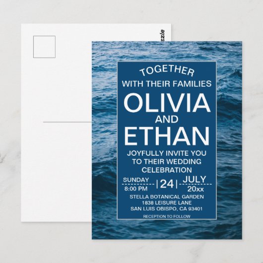 Moderne marine nautische trouwkaart briefkaart (Voorkant / Achterkant)