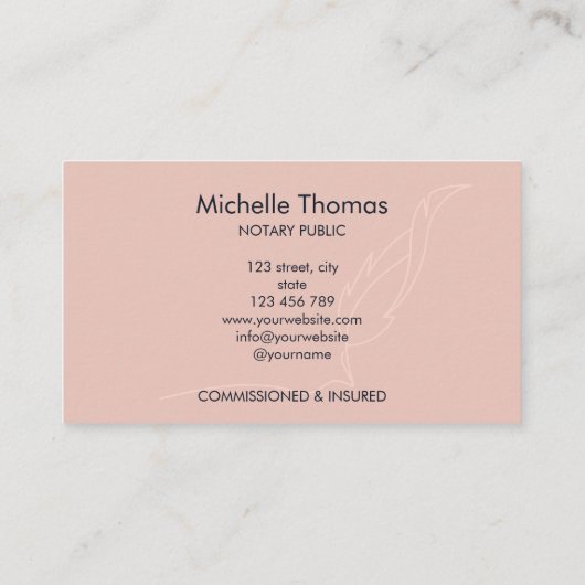Moderne Marine Roze Notaris Lening Signing Agent Visitekaartje (Achterkant)