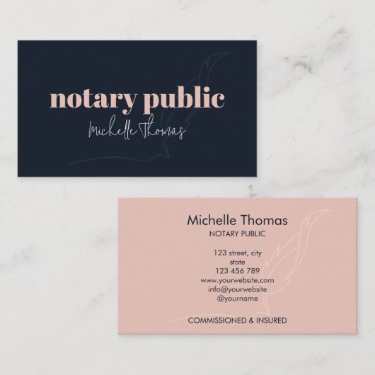 Moderne Marine Roze Notaris Lening Signing Agent Visitekaartje (Voorkant / Achterkant)