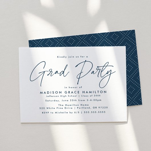 Moderne Marine Script Afstudeerfeest Kaart