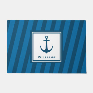 Moderne marine Striped Nautical Achternaam Anchor Deurmat