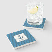 Moderne marine Striped Nautical Achternaam Anchor Stenen Onderzetter (Zijkant)