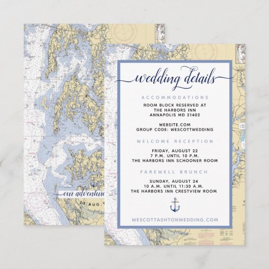 Moderne Marine #Wedding Annapolis MD Nautische kaa Informatiekaartje (Voorkant / Achterkant)