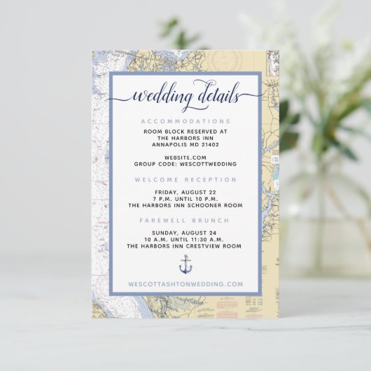 Moderne Marine #Wedding Annapolis MD Nautische kaa Informatiekaartje (Staand voorkant)