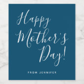 Moderne marine & White Happy Moederdag Script Wijn Etiket (Enkel label)