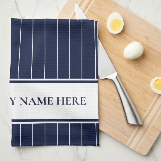 Moderne marine White Striped Kitchen Theedoek (Quarter Fold)