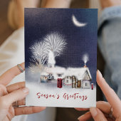 Moderne Marine Winter Village Scene Rustieke Kerst Feestdagen Kaart