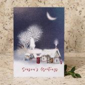 Moderne Marine Winter Village Scene Rustieke Kerst Feestdagen Kaart