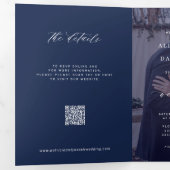 Moderne marine witte foto minimalistische bruiloft drieluik uitnodiging (Binnenzijde eerst)