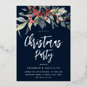 Moderne Marine & Zilveren Vakantie Kerstfeest Folie Uitnodiging (Voorkant)