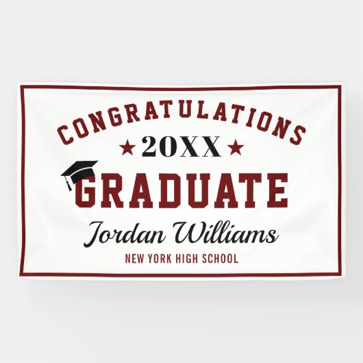 Moderne marine zwarte klasse van 2024 afstudeerfee spandoek (Horizontaal)