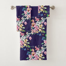 Moderne marineachtige Blush Pink Floral Print Bad Handdoek