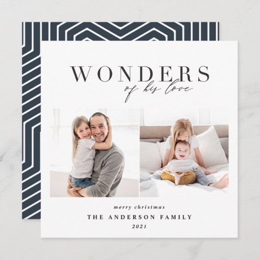 Moderne marineblauw 2 foto kerstmis feestdagenkaart (Voorkant / Achterkant)