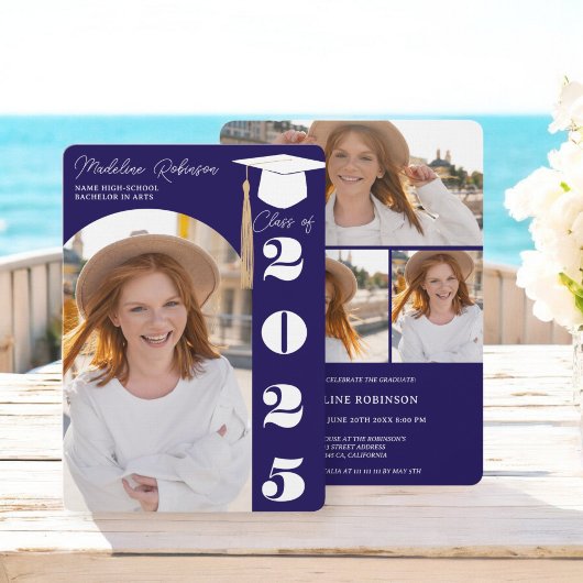 Moderne marineblauw 4 foto's Afstuderen Kaart