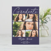 Moderne marineblauw 6 foto's grid collage afstuder aankondiging (Staand voorkant)