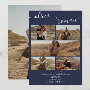 Moderne marineblauw 6 foto's rooster collage bruil kaart