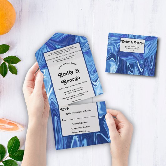 Moderne marineblauw Abstract olieverf All In One Uitnodiging