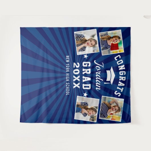 Moderne marineblauw Afstuderen 4 Foto Booth Backdr Wandkleed (Voorkant (horizontaal))