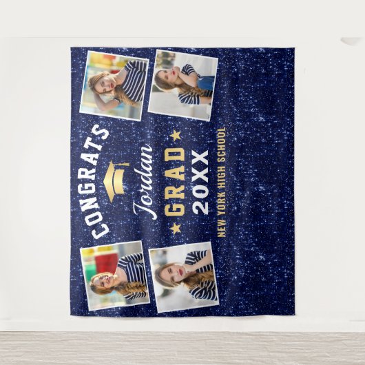 Moderne marineblauw Afstuderen 4 Foto Booth Backdr Wandkleed (Voorkant)