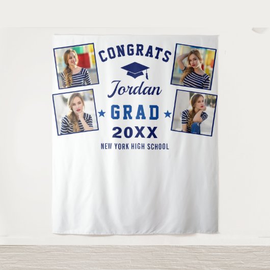 Moderne marineblauw Afstuderen 4 Foto Booth Backdr Wandkleed (Voorkant)