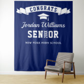 Moderne marineblauw Afstuderen Foto Booth-achtergr Wandkleed (In situ)