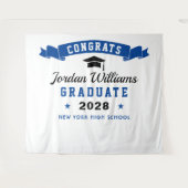 Moderne marineblauw Afstuderen Foto Booth-achtergr Wandkleed (Voorkant (horizontaal))