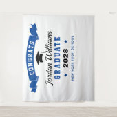 Moderne marineblauw Afstuderen Foto Booth-achtergr Wandkleed (Voorkant)