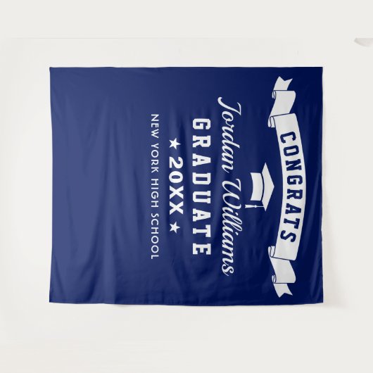 Moderne marineblauw Afstuderen Foto Booth-achtergr Wandkleed (Voorkant (horizontaal))