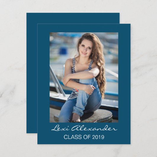 Moderne marineblauw Afstuderen Fotouitnodiging (Voorkant / Achterkant)