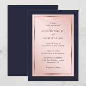 Moderne marineblauw blush Roos Gold Wedding Kaart (Voorkant / Achterkant)