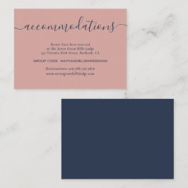 Moderne marineblauw blush Wedding Accommodards Informatiekaartje