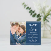 Moderne marineblauw budget Foto slaat de datum op Briefkaart (Staand voorkant)