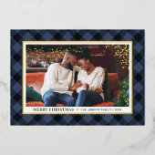 Moderne marineblauw buffel kerstfoto folie feestdagenkaart (Voorkant)