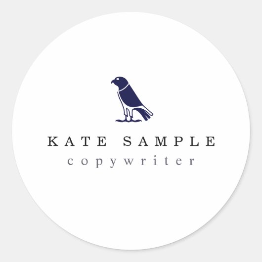 Moderne marineblauw copywriter Personal Merk Bird Ronde Sticker (Voorkant)