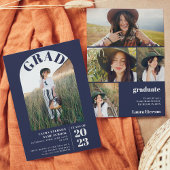 Moderne marineblauw elegant 5 foto's afstuderen kaart