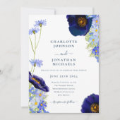 Moderne marineblauw Elegant Wildflower bruiloft Kaart (Voorkant)