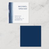 Moderne marineblauw elegante Waterverf Vierkante Visitekaartje (Voorkant / Achterkant)