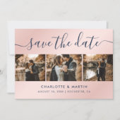 Moderne marineblauw en blush roze bruiloft foto save the date (Voorkant)
