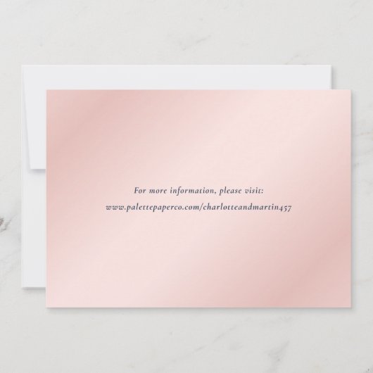 Moderne marineblauw en blush roze bruiloft foto save the date (Achterkant)