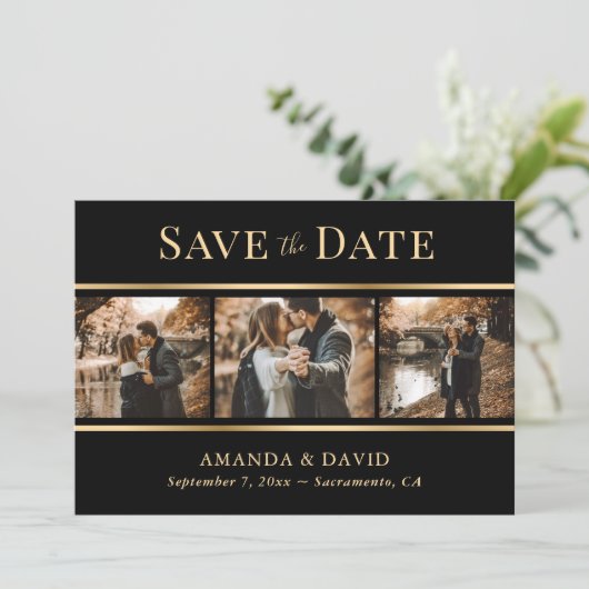Moderne marineblauw en blush roze bruiloft foto save the date (Staand voorkant)