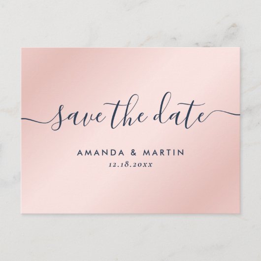 Moderne marineblauw en blush Weddenschappen redden Aankondigingskaart (Voorkant)