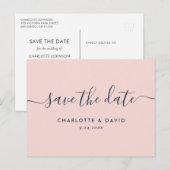 Moderne marineblauw en blush Weddenschappen redden Aankondigingskaart (Voorkant / Achterkant)