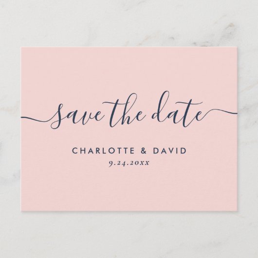 Moderne marineblauw en blush Weddenschappen redden Aankondigingskaart (Voorkant)