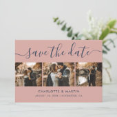 Moderne marineblauw en Blush Wedding Foto Save The Date (Staand voorkant)