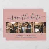 Moderne marineblauw en Blush Wedding Foto Save The Date (Voorkant / Achterkant)