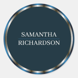 Moderne marineblauw en gouden randnaam ronde sticker