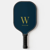 Moderne marineblauw en goudmonogrammen pickleball paddle (Voorkant)