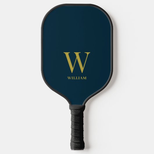 Moderne marineblauw en goudmonogrammen pickleball paddle (Voorkant)